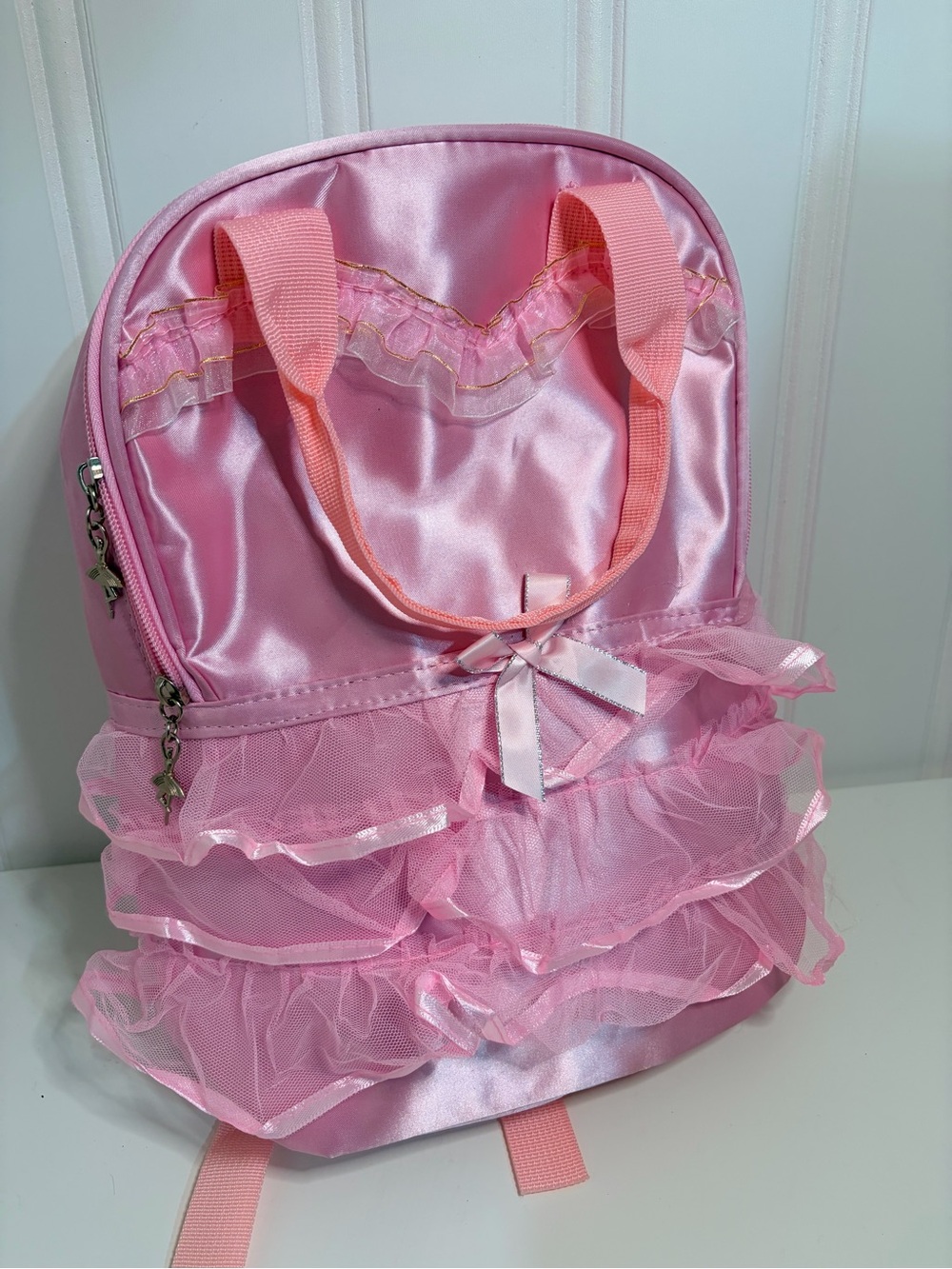 Source Unknown Pink Satin Ruffle Backpack